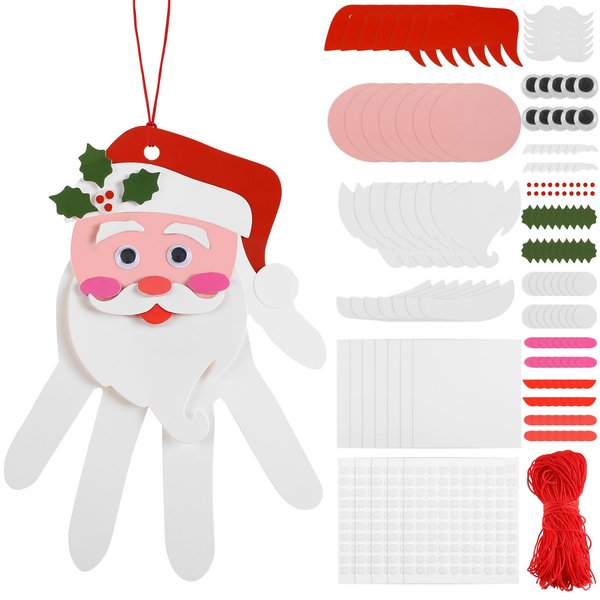 Glimin 24 Sets Christmas Santa Craft Kit DIY Christmas Crafts Make Your Own Handprint Santa Ornaments for Kids Xmas Decoration Fun Home Activities