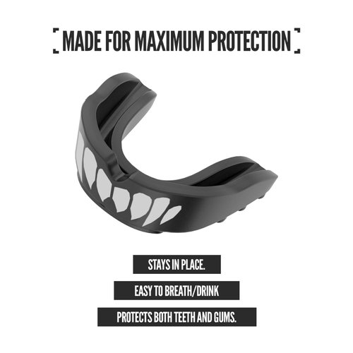 2 Pack Nxtrnd Rush Mouth Guard Sports, Professional Mouthguards for Boxing, Jiu Jitsu, MMA, Wrestling, Football, Lacrosse, and All Sports, Fits Adults, Youth, and Kids 11+ (B&W Fang)