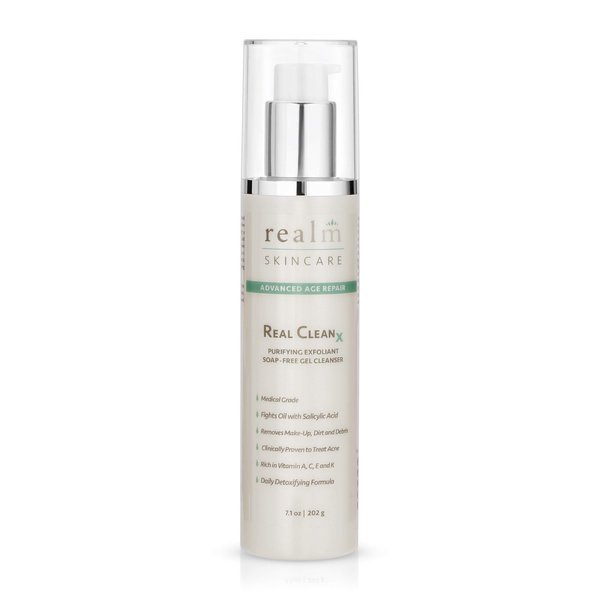 REALCLEAN X Salicylic Acid Exfoliating Acne Cleanser Natural Face Wash, Papaya Enzymes and 7 Botanical Oils, Soap-Free Deep Pore Cleansing Facial Care SA Cleanser for Men and Women 7.1 OZ / 200 ML