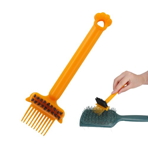 2-in-1 Hair Brush Cleaning Tool, Comb Cleaning Brush Hair Brush Cleaner with Pick and Bristles Hair Brush Remover Rake for Removing Hair Dust, Cute Comb Cleaner Tool for Home and Salon, Yellow
