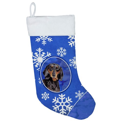 Caroline's Treasures SC9363-CS Dachshund Winter Snowflakes Holiday Christmas Stocking Fireplace Hanging Stockings Christmas Season Party Decor Family Holiday Decorations