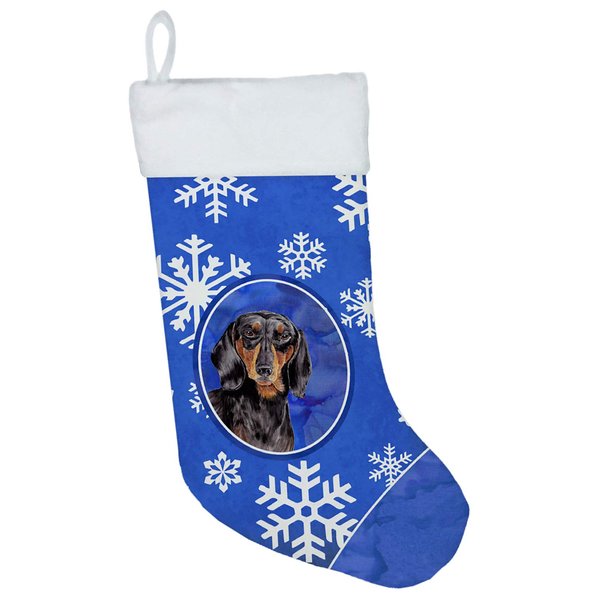 Caroline's Treasures SC9363-CS Dachshund Winter Snowflakes Holiday Christmas Stocking Fireplace Hanging Stockings Christmas Season Party Decor Family Holiday Decorations