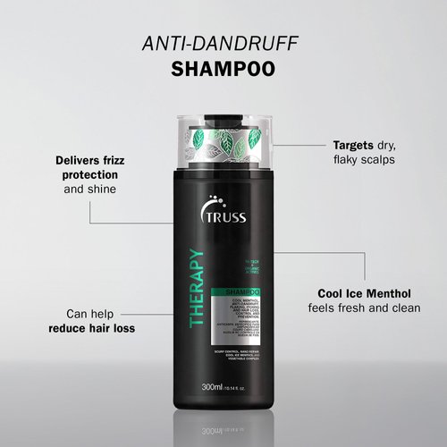 TRUSS Therapy Shampoo - Anti Dandruff Shampoo + Dry Scalp Treatment - Help Prevent Hair Loss and Reduce Oiliness While Protecting Against Dandruff and Allergies (300 ml)