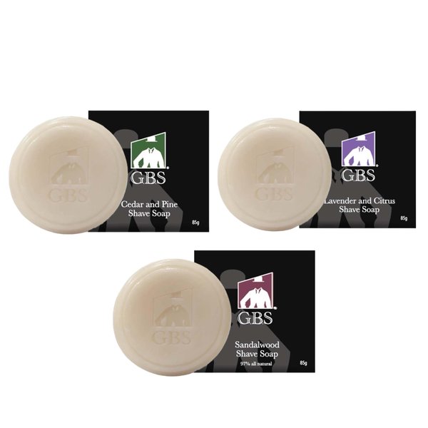 G.B.S Men's Shaving Soap 97 Percent All Natural Enriched with Shea Butter and Glycerin, 3-Ounce, Each Pack of 3