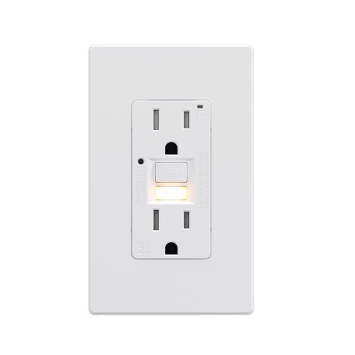 AIDA15 Amp GFCI Outlet, Self-Test Nightlight Electrical Outlet, Tamper-Resistant Receptacle with LED Indicator, Ground Fault Circuit Interrupters, Wall Plate Included, UL Listed (1 Pack, Matte White)