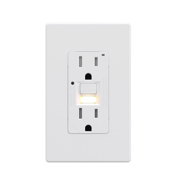 AIDA15 Amp GFCI Outlet, Self-Test Nightlight Electrical Outlet, Tamper-Resistant Receptacle with LED Indicator, Ground Fault Circuit Interrupters, Wall Plate Included, UL Listed (1 Pack, Matte White)