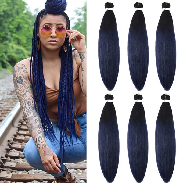 Pre stretched Braiding Hair 30 Inch 6 Packs Professional Braids Hair Extensions High Temperature Synthetic Fiber Braid Hair Crochet Twist Soft Yaki Texture Hot Water Setting(30inch,Black-Dark Blue)