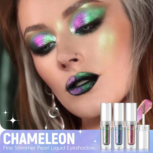 HOSAILY 3 Colors Liquid Chameleon Glitter Eyeshadow, Metallic Multi-Dimensional Holographic Eyeshadow Makeup, Long Lasting Quick Dry Eye Looks, Sparkling High Pigmented Eye Makeup Set, 04+05+06