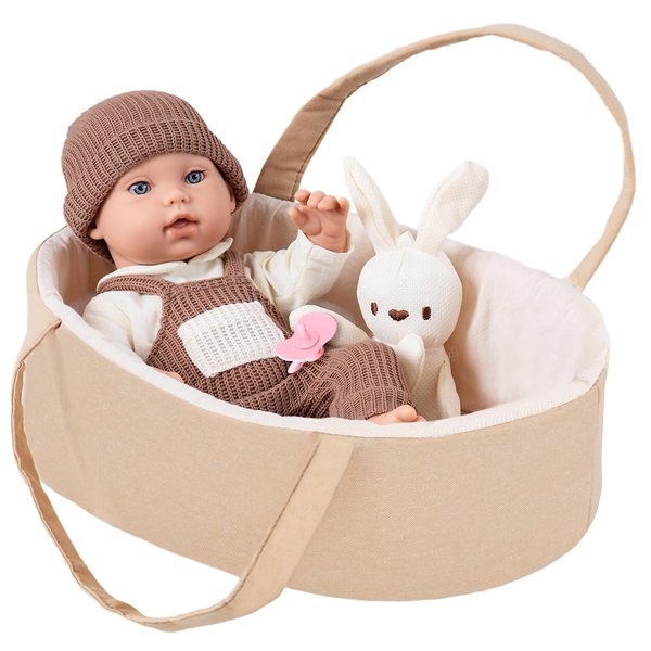 UZIDBTO 12" Baby Dolls with Carrier Bassinet,Newborn Alive Doll with Accessories and Knit Clothes Includes Pacifier,Bunny Toy,First Baby Doll for Toddlers 3 Ages and Up