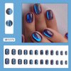 24 Pcs Ombre Blue Press on Nails Short Square - MINGCHUN Spring Summer Red Fake Nails Press ons Nail Art Tips with Strobe Flash Spot Full Cover Acrylic False Nails Glue on Nails Stick on Nails Kit