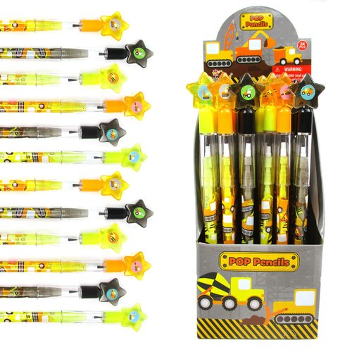 TINYMILLS 24 Pcs Construction Stackable Pencil Assortment with Eraser for Party Favors Goodie Bag Stuffers VBS Classroom Rewards Carnival Prize Garbage Truck Dump Truck Party