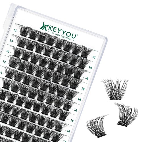 Lash Clusters 96pcs Eyelash Clusters D Curl 14mm Cluster Lashes KEYYOU Volume Wispy Lash Extension Soft&Comfortable Easy DIY at Home(Y23,D-14mm)