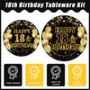 Kepeel 96Pcs 18th Birthday Party Tableware Set, Black Gold Time To Adult Birthday Party Decorations Supplies for Boys Girls Cheers to 18 Years Birthday Party Plates Napkins Forks Favors, Serve 24