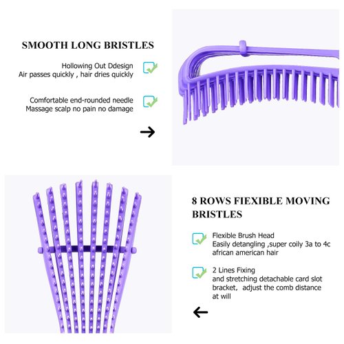 Detangling Hair Brush, Detangling brush for Adults and Kids, Comb Set for Kinky Curly Coily and Wavy Hair, For Wet and Dry Hair, Afro American Type 3a-4c, Comfortable Grip(Purple)