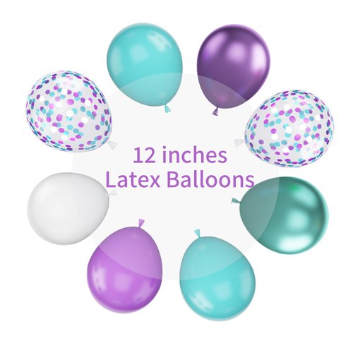 Mermaid Balloons, 12 Inches Purple and Green Balloons Teal Purple White Metallic Confetti Green Purple for Girls Mermaid Birthday Party Decoration Baby Shower Under The Sea Party Decorations