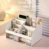 COMFYROOM Desk Organizer and Accessories with 6 Compartments and 2 Drawers, Plastic Makeup Organizer, Pen Holder for Desktop Storage, Desk Organization for School, Home, Office Supplies (White)
