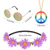 Hotusi 18Pcs 60s 70s Costume Accessory Set: 6 Peace Sign Necklaces, 6 Daisy Sunflower Headbands, 6 Retro Round Sunglasses for Hippie Party Supplies