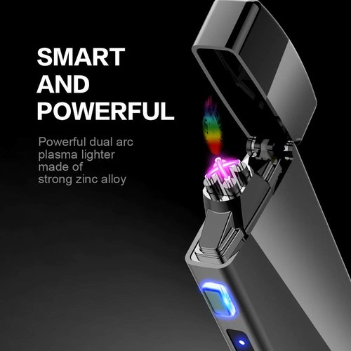 Dual Arc Plasma Lighter with LED Battery Indicator and Gift Box, Rechargeable Windproof Flameless Electric Lighters for Fire Outdoors Camping Hiking Friends