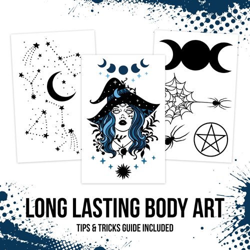 Savvi - 36 Manic Panic: After Midnight Temporary Tattoos: Skin-Safe Ink, Great for Parties and Everyday Wear, Gifts for Teens and Adults, Made in the USA [6 sheets, 36 count]