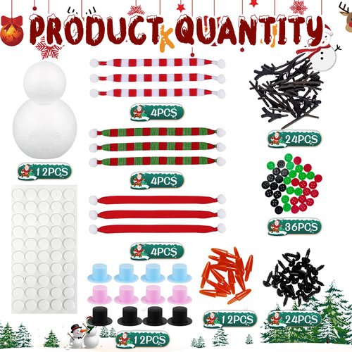 Christmas Snowman DIY Craft Kit, 12 Snowman Foam Balls Build a Snowman Crafts Accessories Build a Snowman Kit Indoor Decorations for Xmas Party Decor Supply