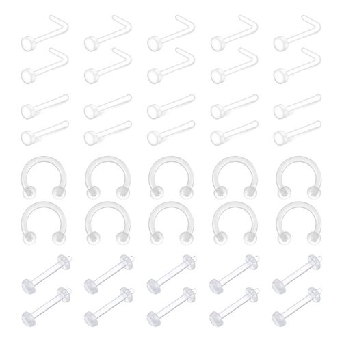 Mayhoop 40pcs 16G 18G 20G Clear Flexible Nose Ring Bioflex Stud Retainer Nose Piercing Body Jewelry for Men Women