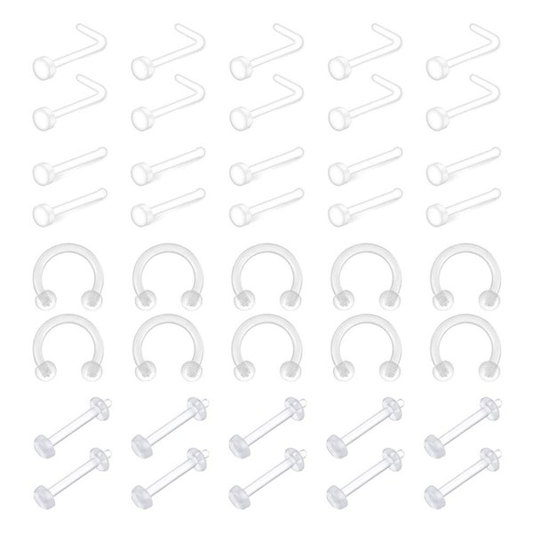 Mayhoop 40pcs 16G 18G 20G Clear Flexible Nose Ring Bioflex Stud Retainer Nose Piercing Body Jewelry for Men Women