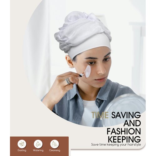 Sonnorel 2 Pack Hair Dryer Net plopping Bonnet for Curly Hair, Net Plopping Cap for Drying Curly Hair, Protective Mesh Quick Drying with Adjustable Strap Reusable Washable (White)