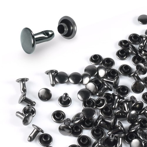 200Sets 6mm Double Round Cap Leather Rivets, Tubular Metal Rivets Spikes Studs, Leather Rivets for Leather Key Fob Clothing Pets Collar Boots Bags Belt Repair and Decoration (Gun Black)