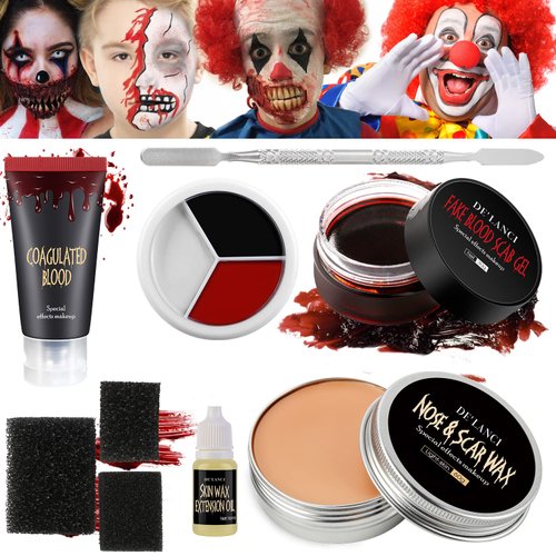 Halloween Scar Wax Kit, Fake Blood Special Effects Stage Coagulated Blood Gel,Fake Wound Molding Modeling Scar Wax with Spatula,SFX Halloween Stage Makeup For Zombie,Clown,Vampire,Goth,Joke