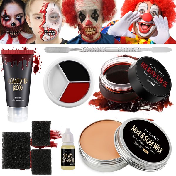 Halloween Scar Wax Kit, Fake Blood Special Effects Stage Coagulated Blood Gel,Fake Wound Molding Modeling Scar Wax with Spatula,SFX Halloween Stage Makeup For Zombie,Clown,Vampire,Goth,Joke