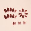 24Pcs Red Press on Nails Short Almond Fake Nails Sequins Glitter Full Cover Tip Stick on Nails with Glue Red Flower Bling Glossy Designs Artificial Acrylic False Nails for Women Manicure Decorations
