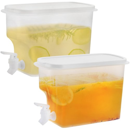 Jucoan 2 Pack 1 Gallon Fridge Beverage Drink Dispenser with Leak-proof Spigot, Plastic Cold Drink Juice Beverage Dispenser Jug for Party Drink, Juice, Iced Tea, Lemonade, Cold Brew