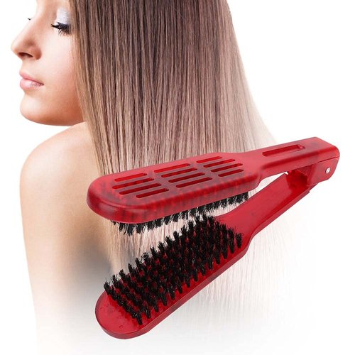 Clamp V-Shaped Hair Straightening Brush - Double-Sided Anti-Static Styling Comb for Hairstyling - Hairdressing Tool for Women, Men, Home and Barber Shop (Red)