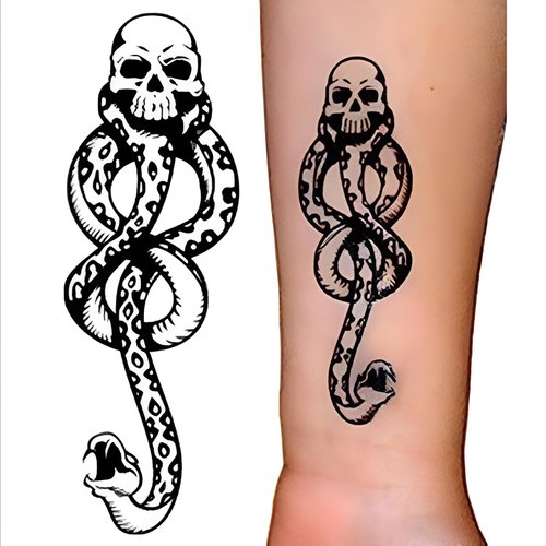 Magic Dark Mark Snake Skull Temporary Tattoos – 15 Sheets Death Eat-er Halloween Cosplay Tattoo Accessories for Costume Party