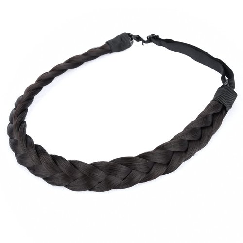 DIGUAN Width 0.7 inch Thin 2 Strands Fishtail Plaited Braids Headband Braided Synthetic Hair Elastic Stretch, Hair Accessory for Women, Girls (Deep Brown)