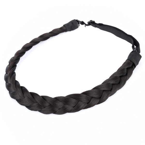 DIGUAN Width 0.7 inch Thin 2 Strands Fishtail Plaited Braids Headband Braided Synthetic Hair Elastic Stretch, Hair Accessory for Women, Girls (Deep Brown)