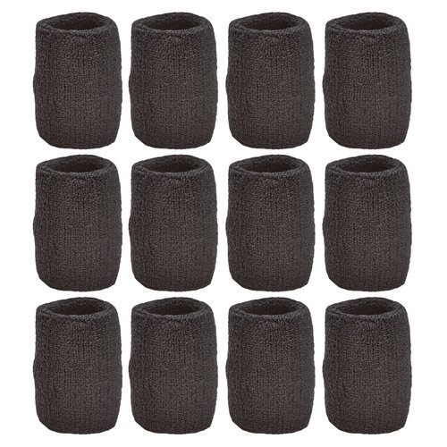 TOURNA Unique Sports Wristbands/Sweatbands Pack of 12 (6 Pair) Black
