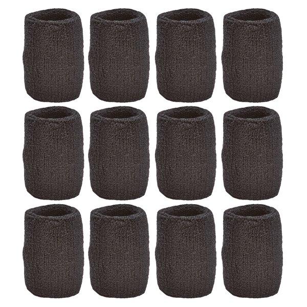 TOURNA Unique Sports Wristbands/Sweatbands Pack of 12 (6 Pair) Black