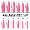 AddFavor Long Press on Nails Full Cover Extra Long XXXL Glossy Hot Pink Coffin Press on Fake Nails Acrylic Artificial False Nail Tips 12 Sizes 120pcs for Women Nail Art