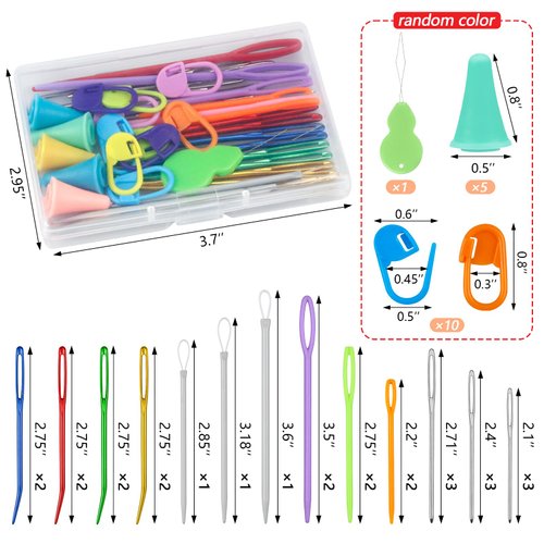 FIVEIZERO 43 Pcs Yarn Needles Set, Assorted Yarn Needles Bent Tapestry Needle Weaving Needle Darning Needles Big Eye Blunt Knitting Needles with Stitch Markers for Knitting Crochet
