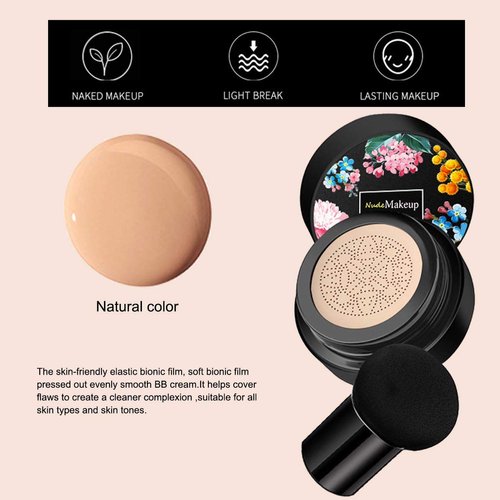 2 Pack Mushroom Head Air Cushion BB Cream, Concealer Lasting Nude Makeup Moisturizing Brightening Pigment CC Liquid Foundation