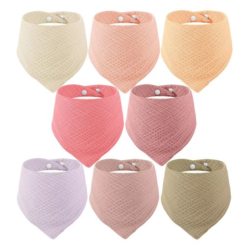 PandaEar 8 Pack Muslin Bibs for Baby Girls, 100% Cotton Baby Bandana Bibs Drool Bibs for Newborns Infant, Absorbent Burp Cloths Baby Bibs for Teething & Drooling