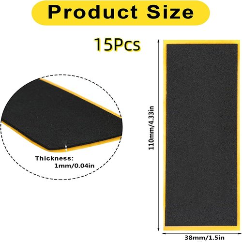 Hasefam 15Pcs Fingerboard Foam Grip Tape, Quality Wooden Board Strong Adhesive Foam Anti Slip Stickers Black Mini Skateboard Grips Tape 4.33x1.5inch (Black 15Pcs)