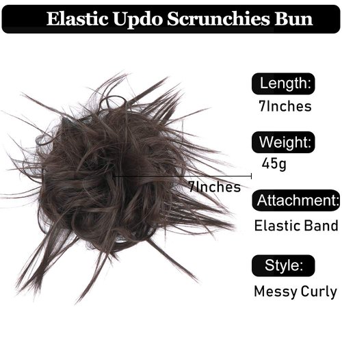 HMD Tousled Updo Messy Bun Hair Piece Hair Extension Ponytail With Elastic Rubber Band Updo Extensions Hairpiece Synthetic Hair Extensions Scrunchies Ponytail Hairpieces for Women(Dark Brown)