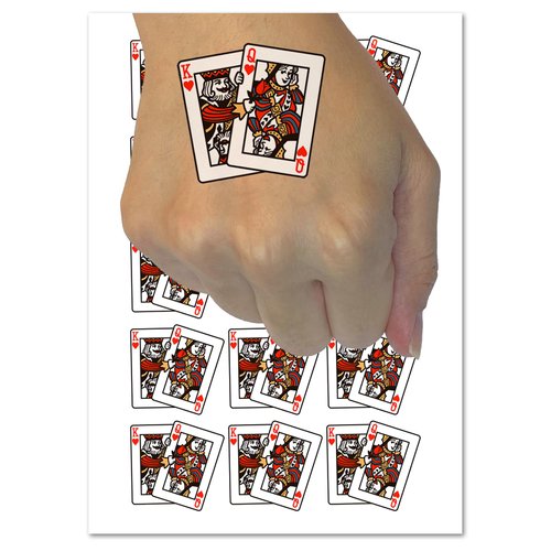 King and Queen of Hearts Playing Cards Temporary Tattoo Water Resistant Fake Body Art Set Collection - 15 2" Tattoos (1 Sheet)