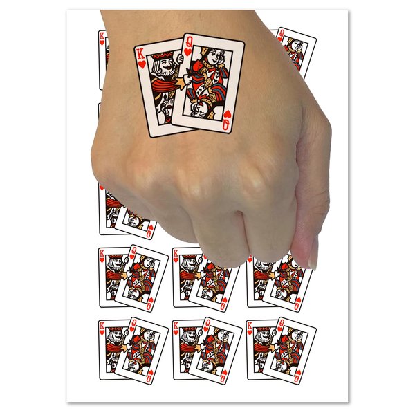 King and Queen of Hearts Playing Cards Temporary Tattoo Water Resistant Fake Body Art Set Collection - 15 2" Tattoos (1 Sheet)