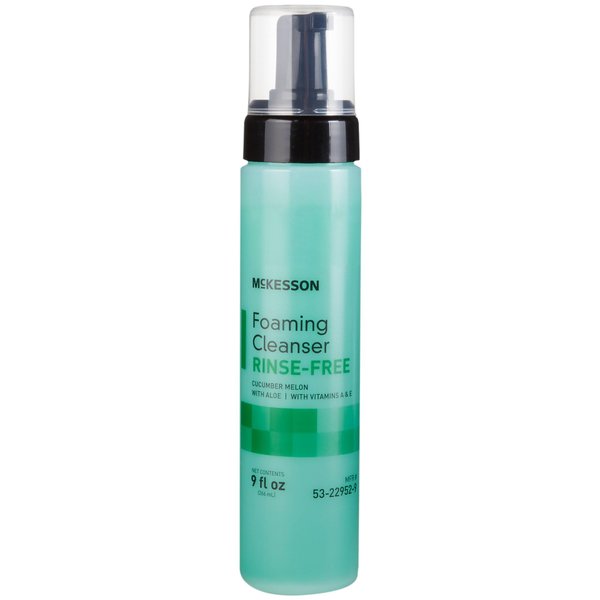 McKesson Rinse-Free Foam Cleanser with Aloe, Vitamin A and E - Body Wash & Shampoo for Elderly, Hospital Grade, Cucumber Melon, 9 oz