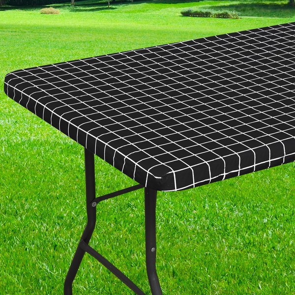 Spotjoy Rectangle Vinyl Table Cloth, Elastic Fitted Flannel Backed Plastic Table Covers for 6 Foot Folding Tables, Waterproof for Picnic, Camping, Indoor and Outdoor (Black, 30 x 72 inch)