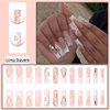 DOCVOEOMH Long Press on Nails Square French White Rhinestones Acrylic Fake Nails with 3D Alloy Butterfly Design Glue on Full Cover Artificial Gel False Stick on Nail for Girls Women Wedding 24Pcs