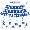 HTDZZI 13th Birthday Decorations for Boys Girls Navy Blue, Pre-Strung Official Teenager Happy 13th Birthday Banner Backdrop Hanging Swirls, 13 Years Old Birthday Party Sign Decor Supplies Kit
